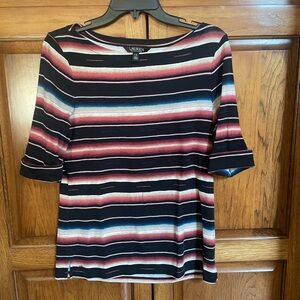 Lauren Ralph Lauren Serape Aztec Striped Cotton‎ Half Sleeve Top Size L